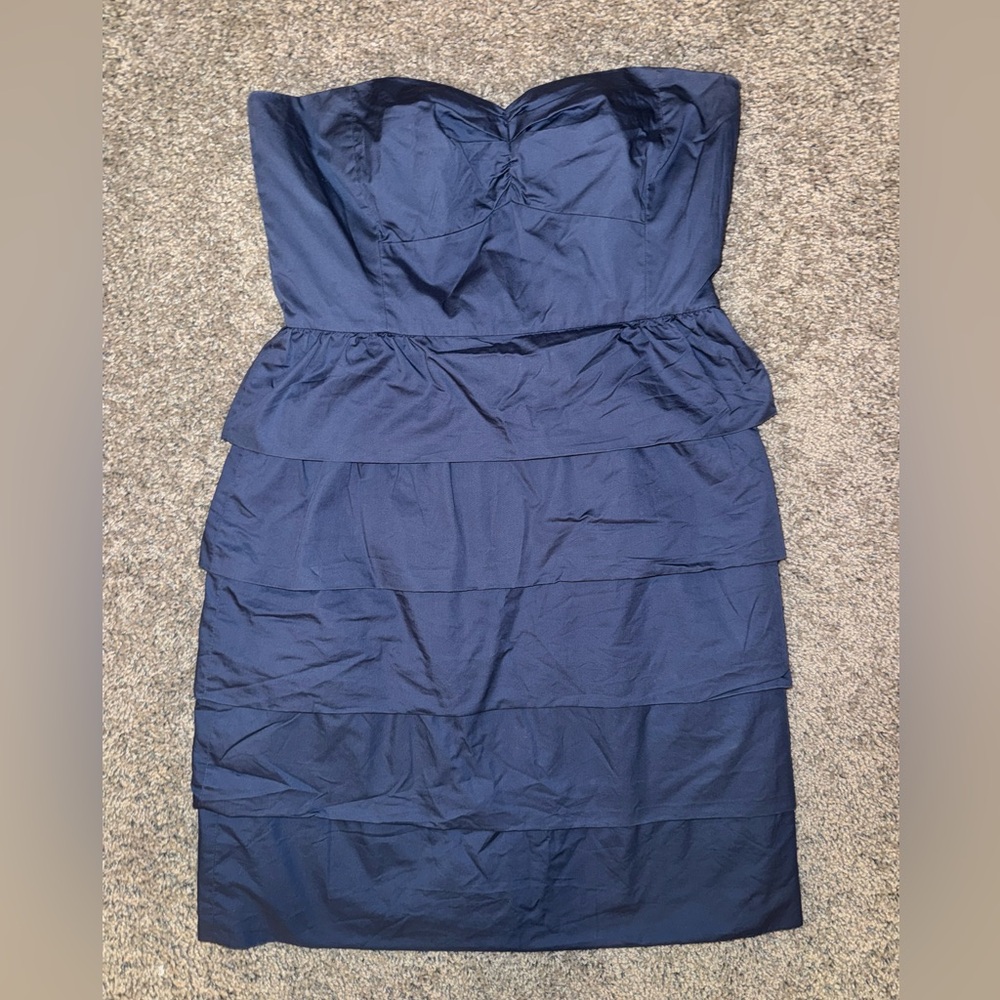J. Crew Strapless Blue Tiered Dress